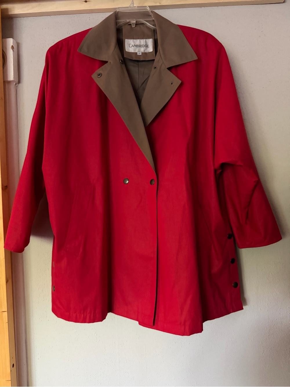 Vintage Cambridge MS Red Trench Coat Colorblock Raincoat 80s 90s Size 12
